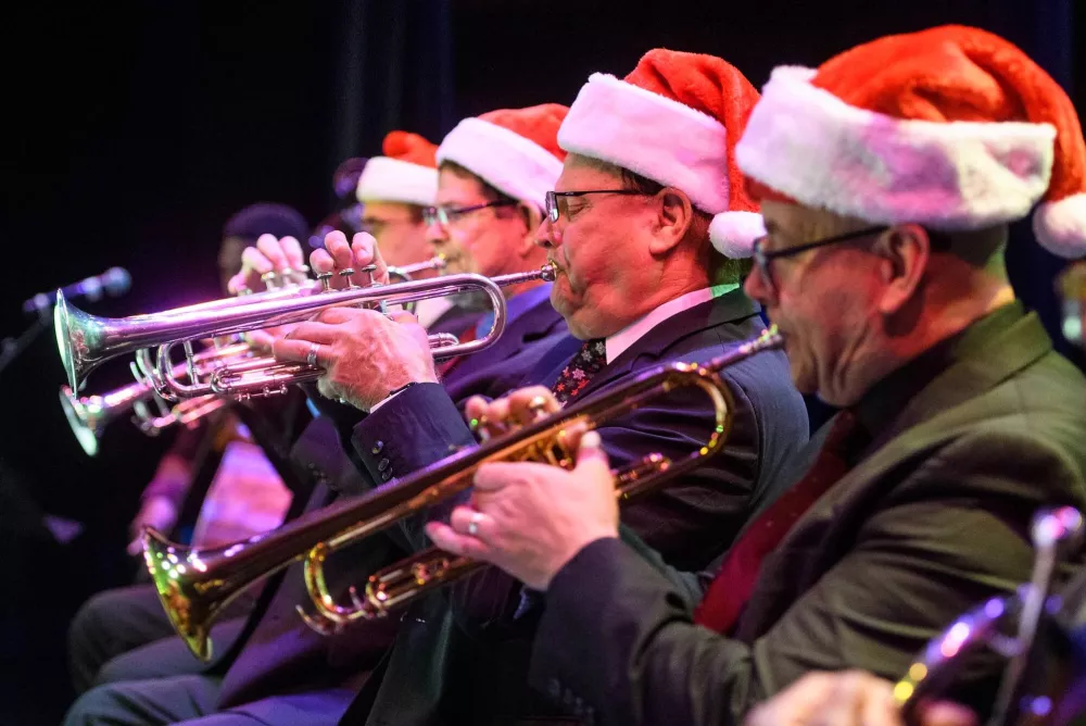 santa hat trumpet players